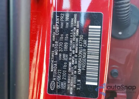 2022 Hyundai Venue Se z USA, uszkodzony, nr VIN KMHRB8A30NU147780